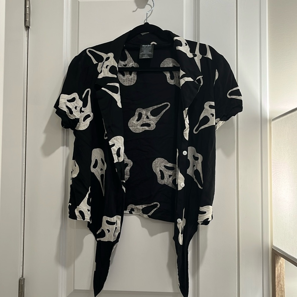 Scream Ghostface Button-Down Crop Top - image 1